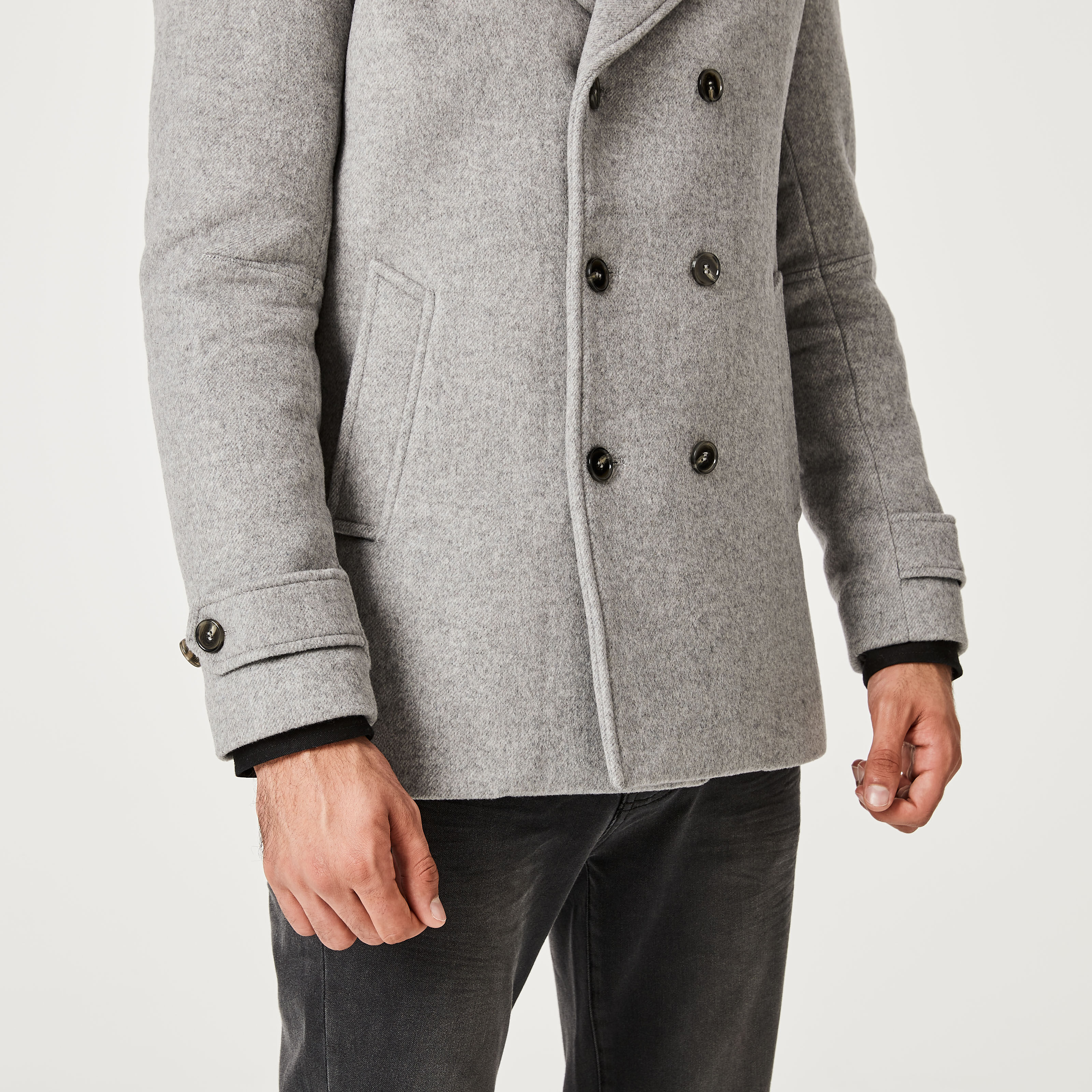 Revesby Lt Grey Db 2 Tone Twill Peacoat Wool Blend Coats